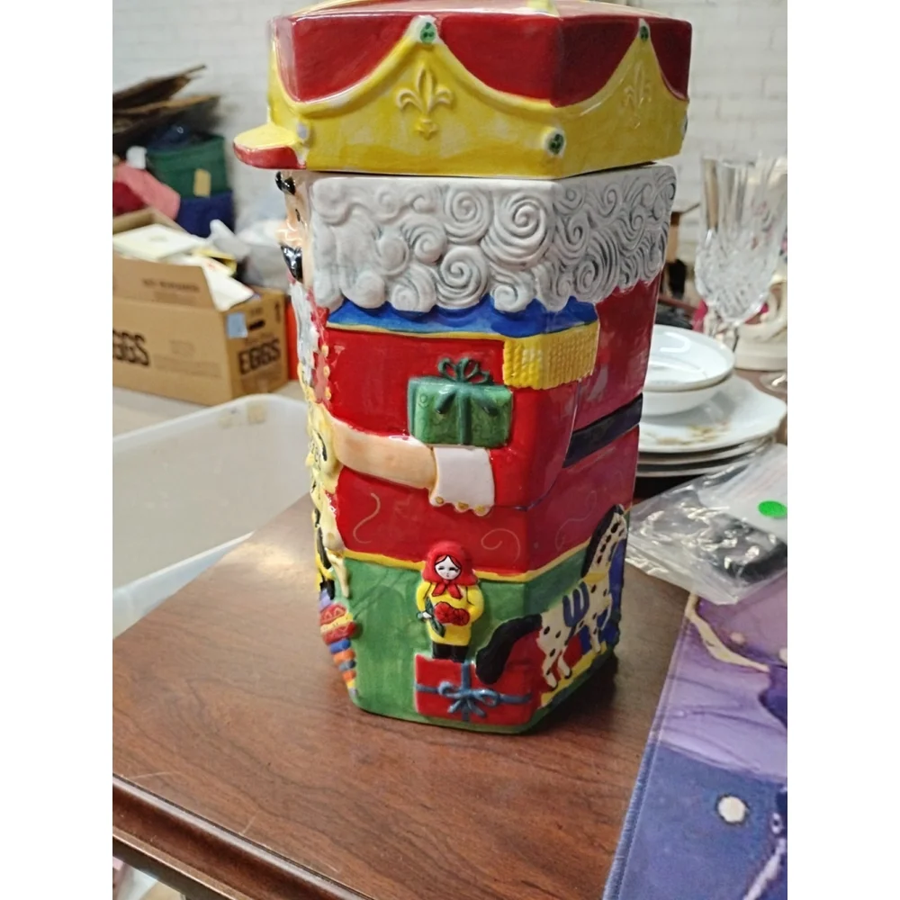 VTG 1980 Nutcracker Ballet Hexagon Vase Cookie Jar Ceramic Holiday Christmas